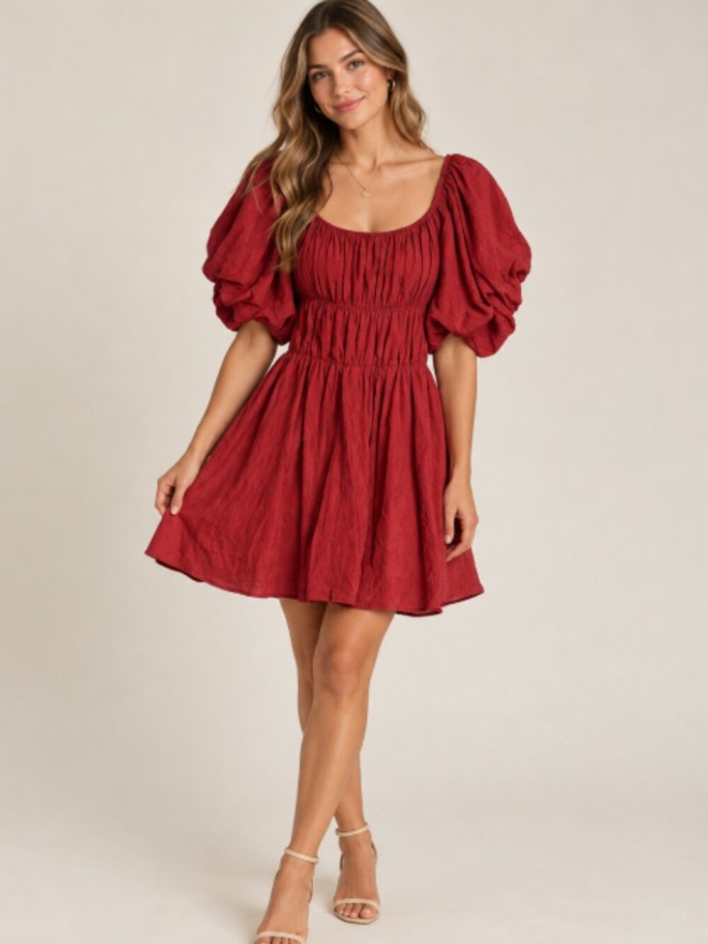 Altar'd State Brick Red Milkmaid Blouson Sleeve Mini Dress Ren Fair Cottagecore